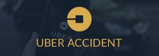 Uber accident banner with uber logo symbol and background photo