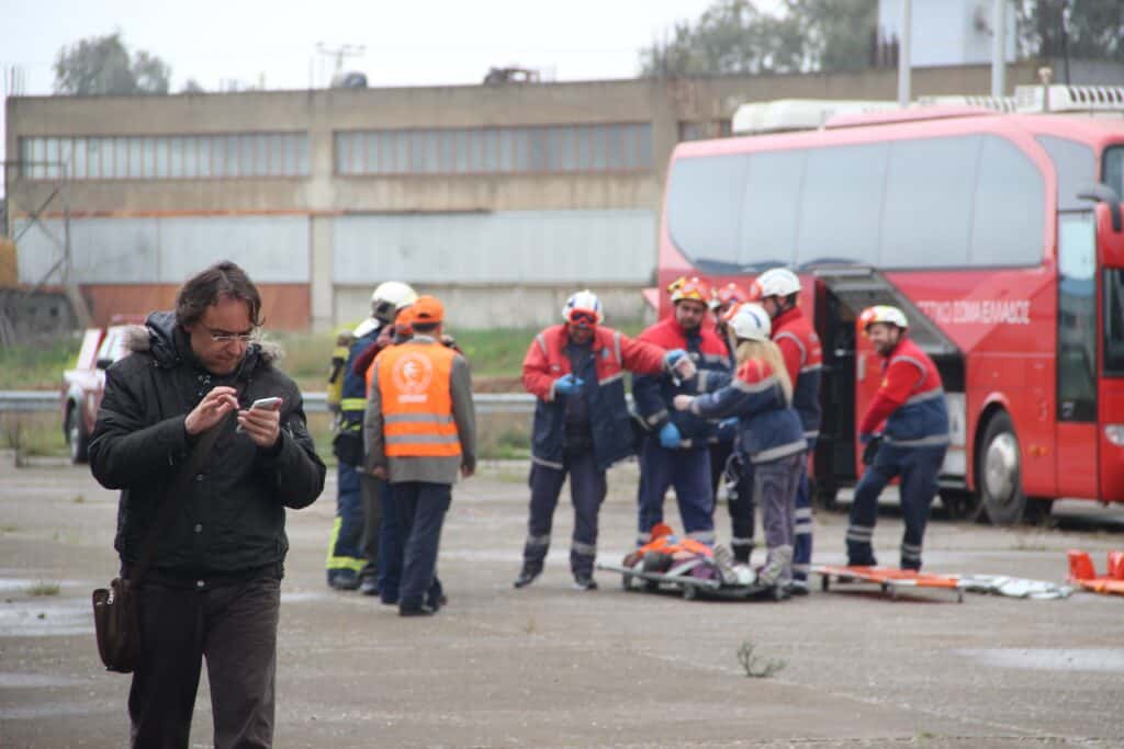 Emergency workers at accident